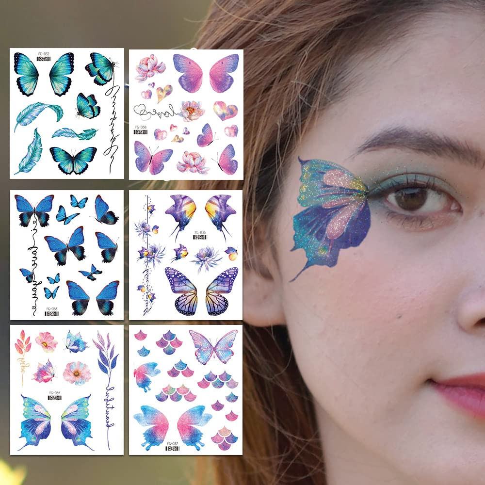 14 Sheets Glitter Butterfly Temporary Tattoos Sticker for Type1-Buterrfly