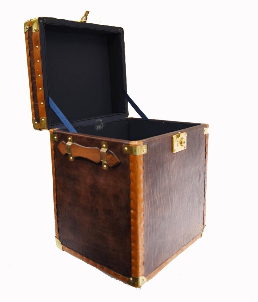 Single Steamer Trunk Box Leather Side Table