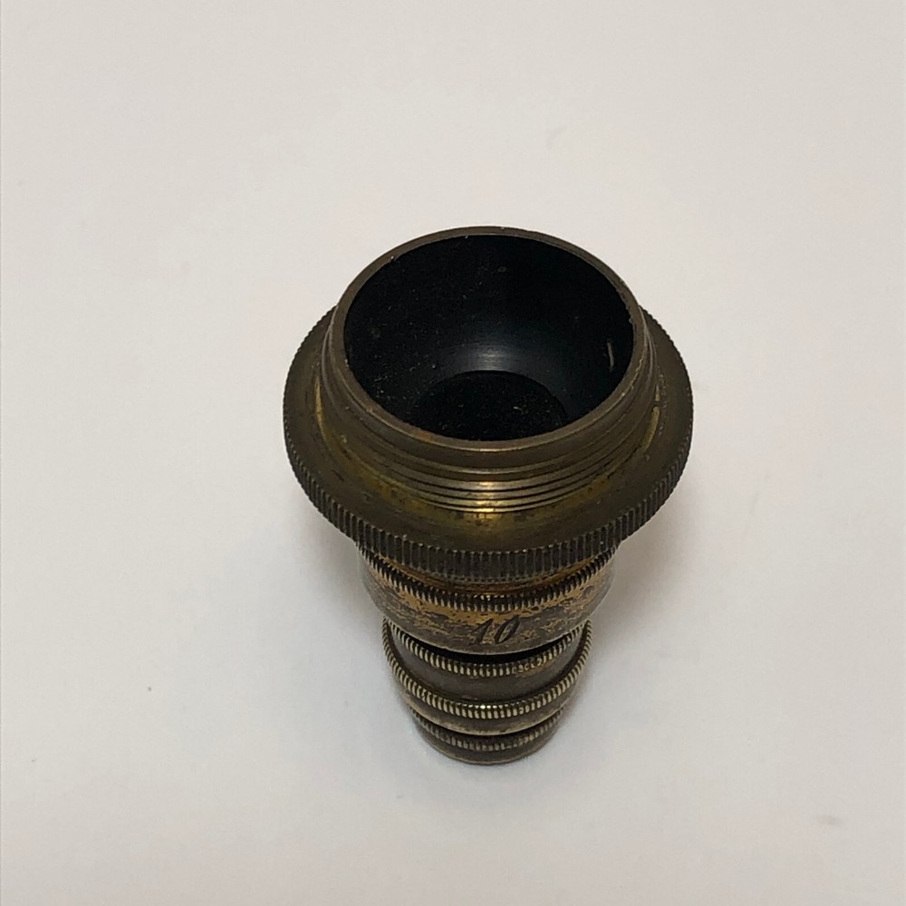 ANTIQUE #10 MARKED BRASS OBJECTIVE LENS MICROSCOPE