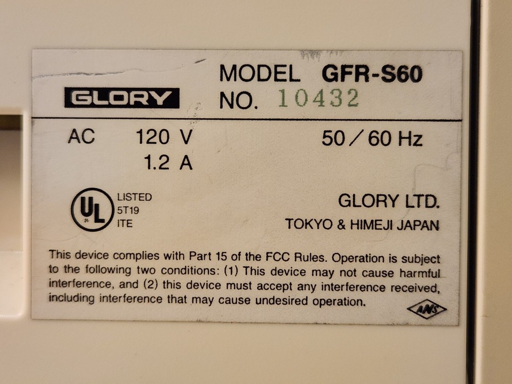 Glory GFR-S60 Mixed Bill Currency Counter/Sorter "NEEDS WORK"