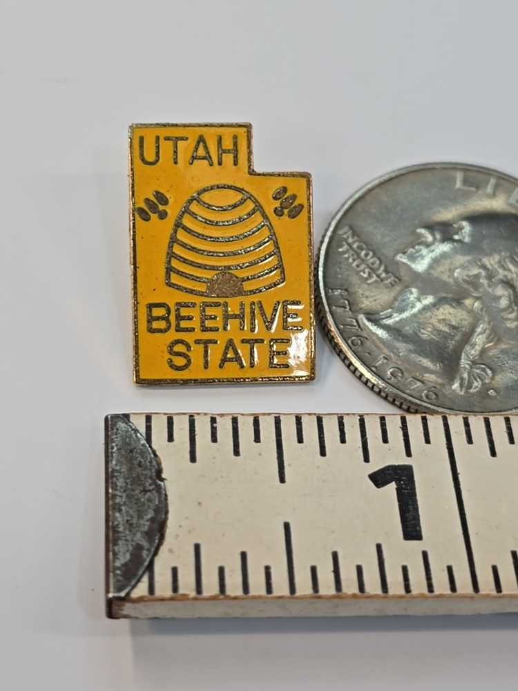 Utah Beehive State Lapel Pin Small Size Yellow Enamel