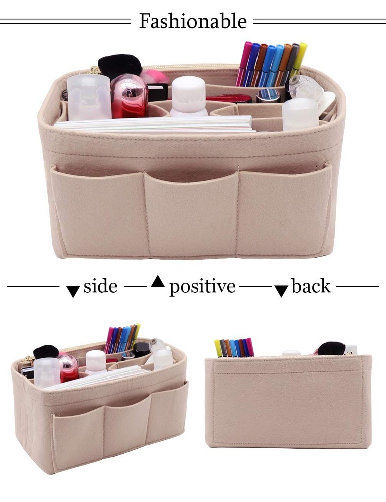 LEXSION Felt Handbag Organizer,Insert purse organizer Structure Medium, Beige
