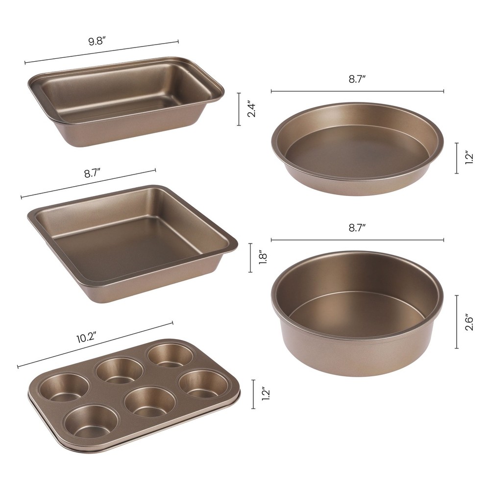 Nonstick Bakeware Set Baking Pans Set Gold 5 Pcs