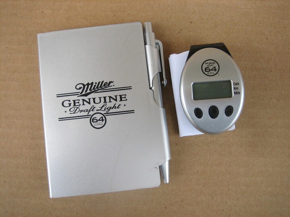 MILLER GENUINE DRAFT LIGHT Note Book & Pedometer Beer Memorabilia MGD 64 New