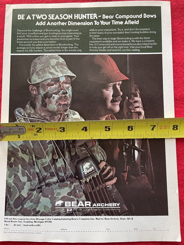 Vintage 1978 Bear Archery Print Ad Bear Compound Bow Ad