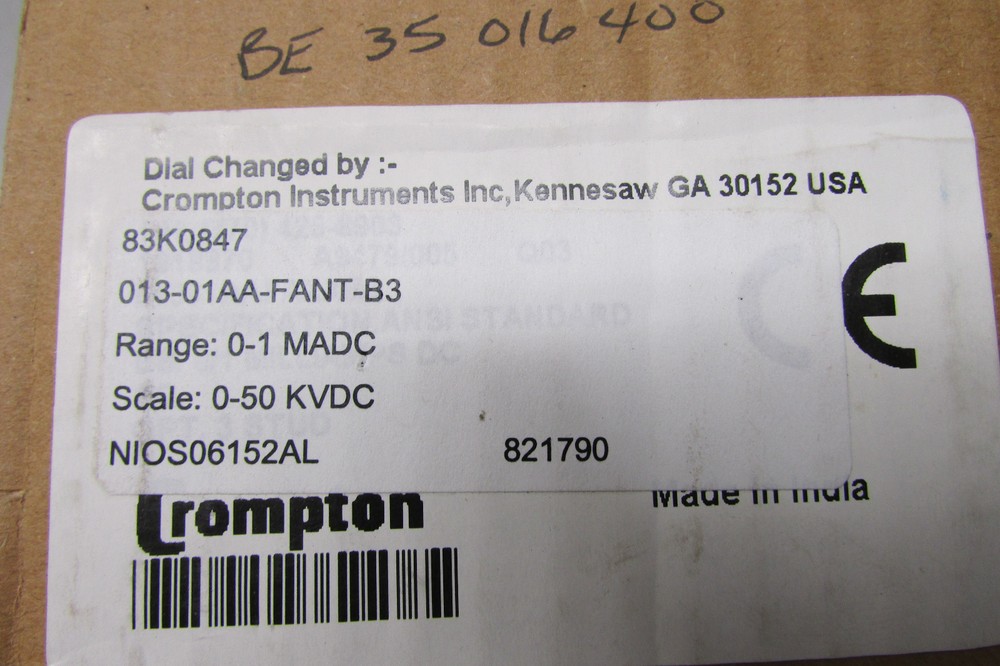 Crompton 013-01AA-FANT-B3 Electrical Meter Scale: 0-50 KVDC