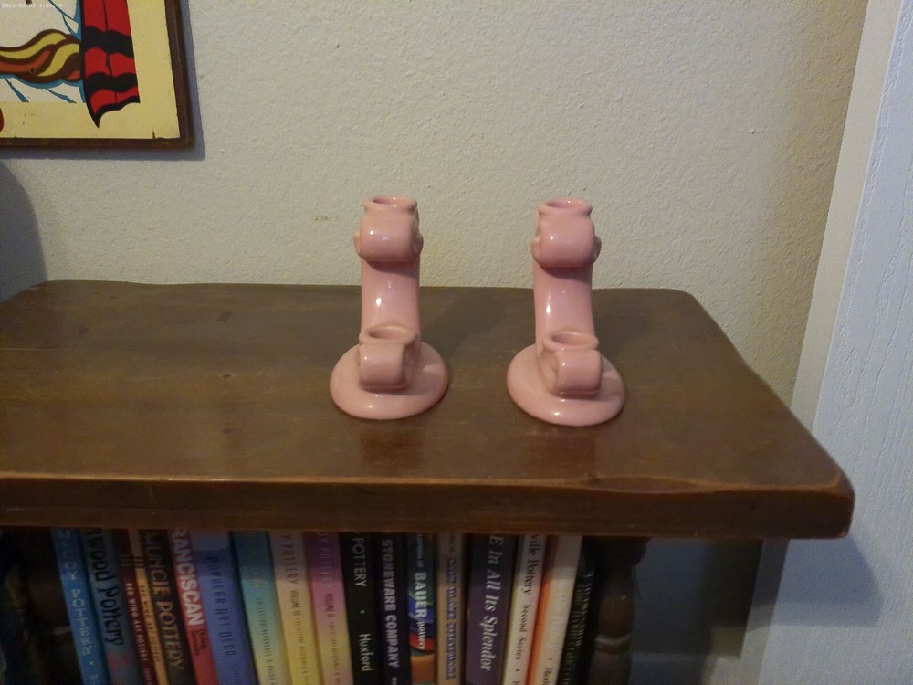 Vintage Abingdon Pink Cornucopia Candle Holders Pair