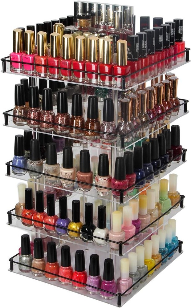 Nail Polish Organizer 5 Tier Acrylic 360 Rotating Display Rack Stand Makeup