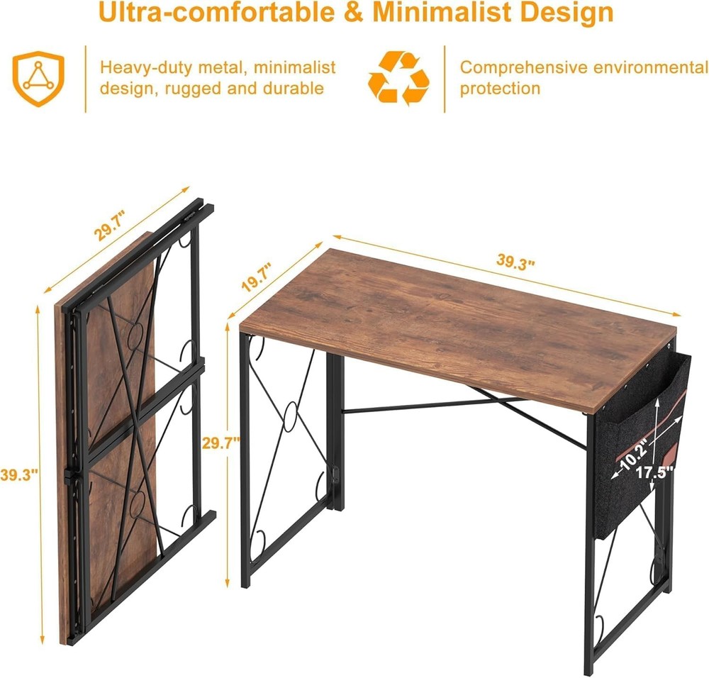 39 Inch Folding Desk Home Office Writing Computer Desk Study Table Brown