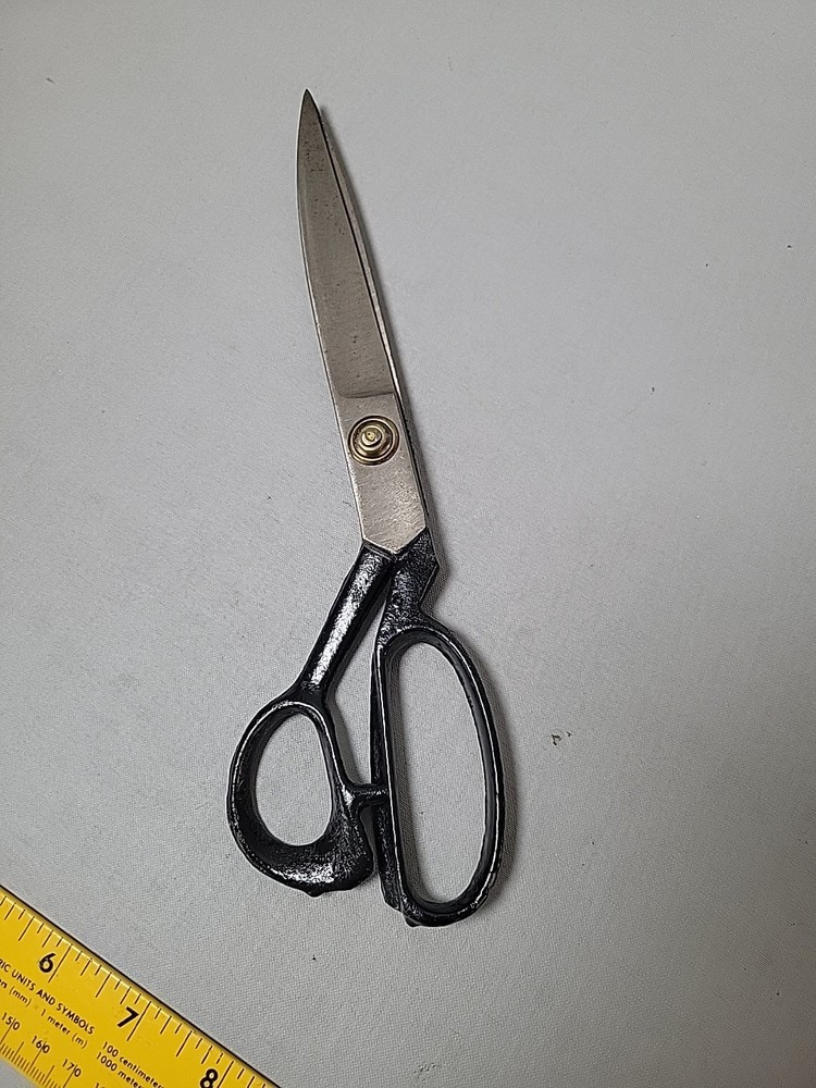 Large Vintage 10" Metal Black Handle Scissors