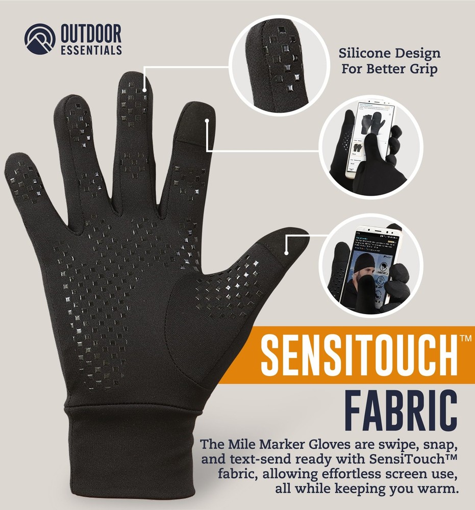 OutdoorEssentials Touchscreen Winter Liners – Thin, Medium-Large, Black