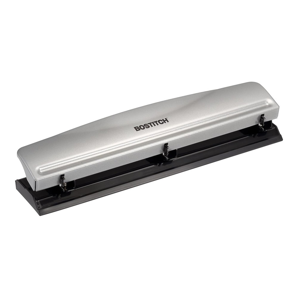 Bostitch Office Premium 3 Hole Punch, 12 Sheet Capacity, 1 Pack, Silver