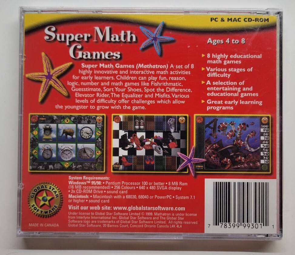 Super Math Games (PC CD-ROM, 1999, Global Star Software)