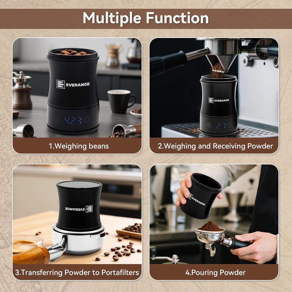 Rechargeable Digital Coffee Scale with Timer and Dosing Cup, Black