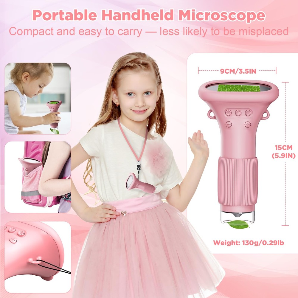 Portable Digital Microscope for Kids: 1000X Handheld Kid Microscope with 2'' ...