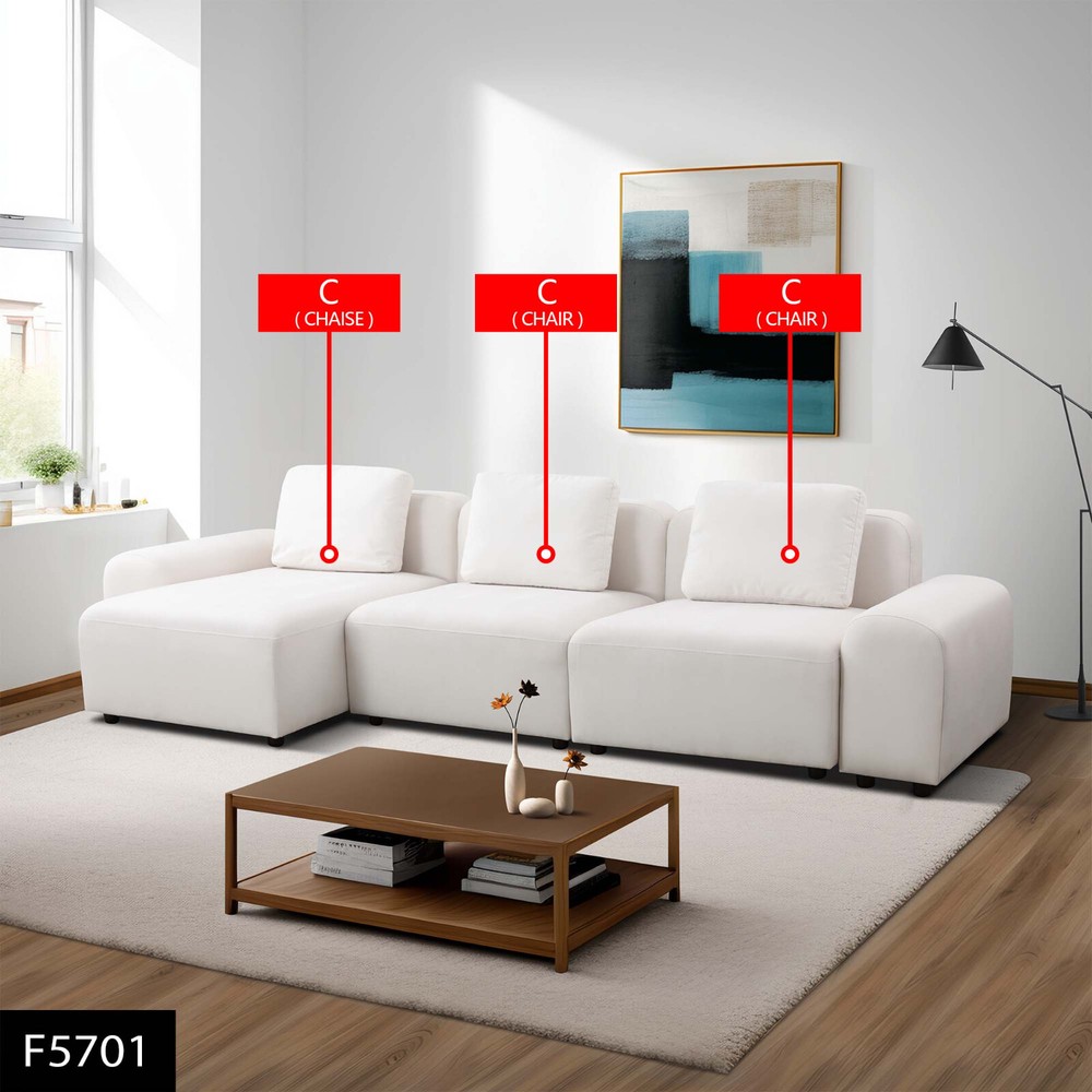 White Microfiber 4-Piece Living Room Sofa Set