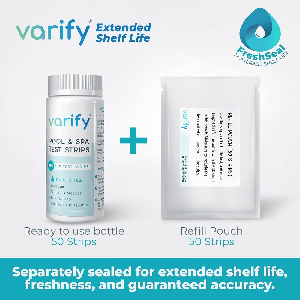 Varify 7 in 1 Pool and Spa Test Strips- Easy to Use Water Testing Kit for...