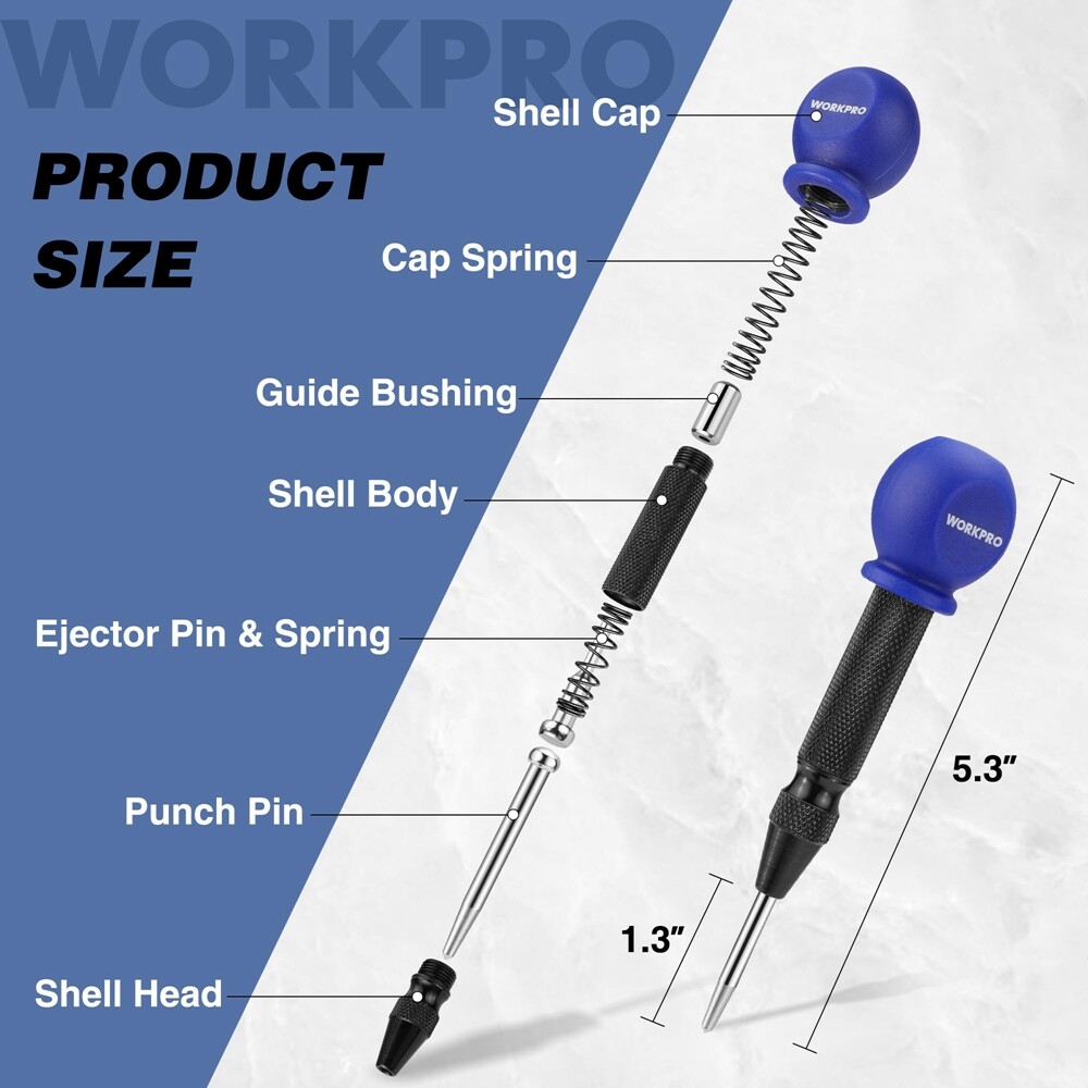 WORKPRO 5"Automatic Center Punch for Metal Adjustable Spring Loaded Center Punch