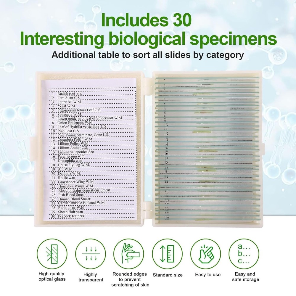 30 Microscope Slides with Diverse Specimens for Kids' Science Discovery