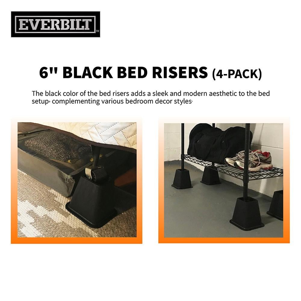6 In. Black Bed Risers (4-Pack)