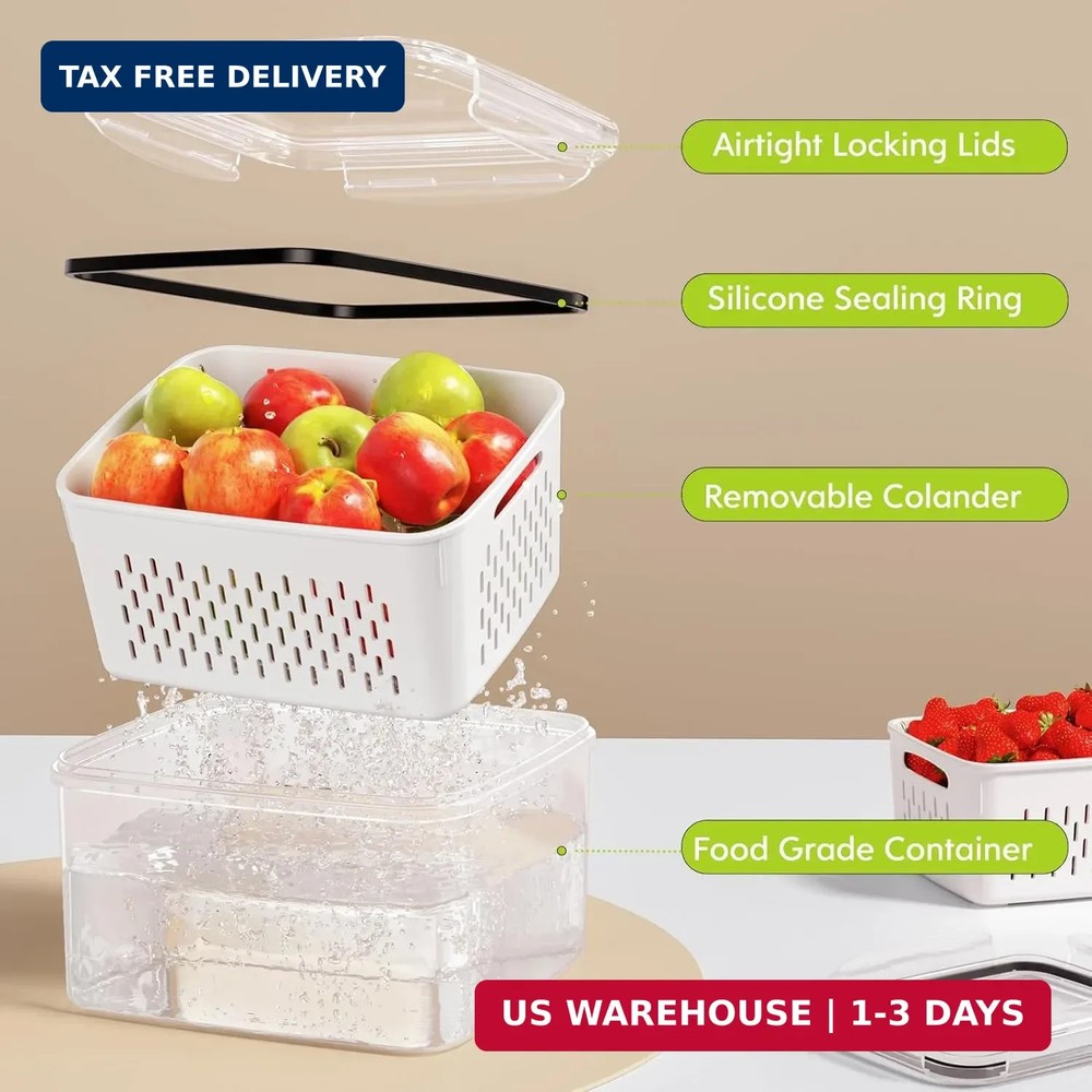 HOMETALL 5 Pack Fruit Storage Containers for Fridge, Plastic Fruit Containers fo