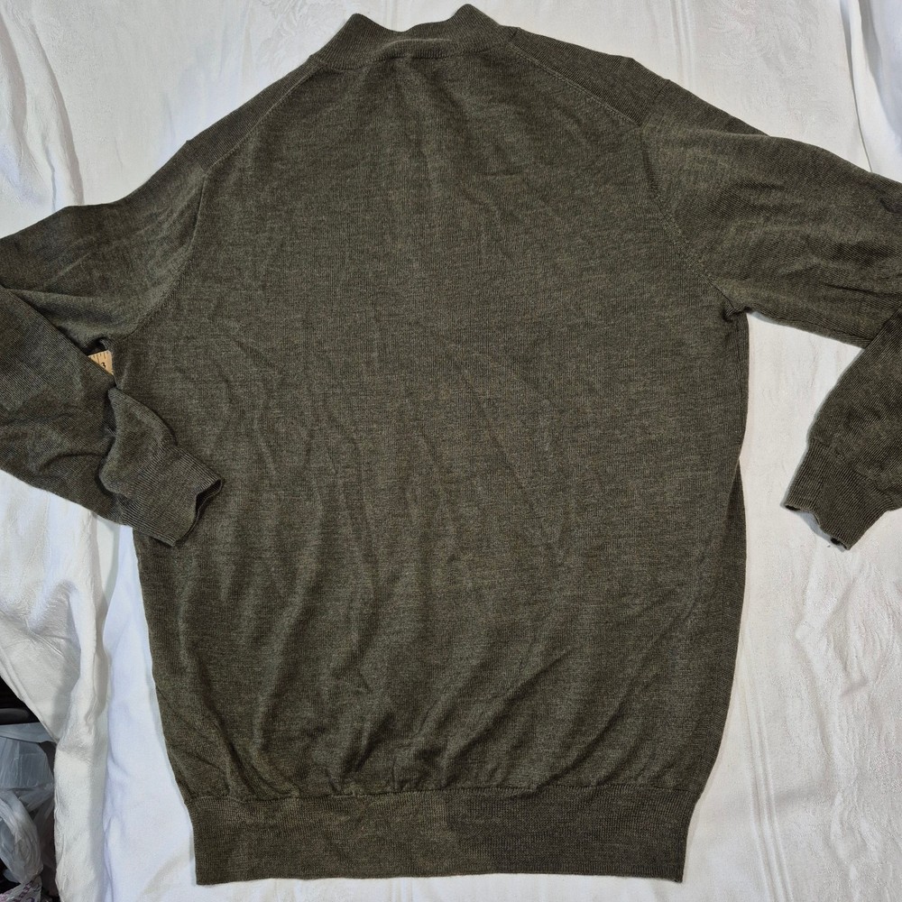 PETER MILLAR 1/4 ZIP MARINO WOOL PULLOVER SWEATER IN OLIVE BROWN MEDIUM