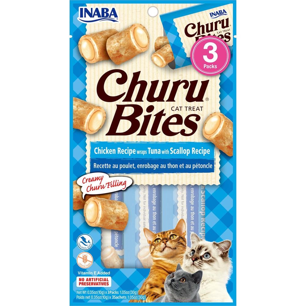 Inaba Cat Churu Bites Chicken Wrap Tuna Scallop, 6 Pack - 30g