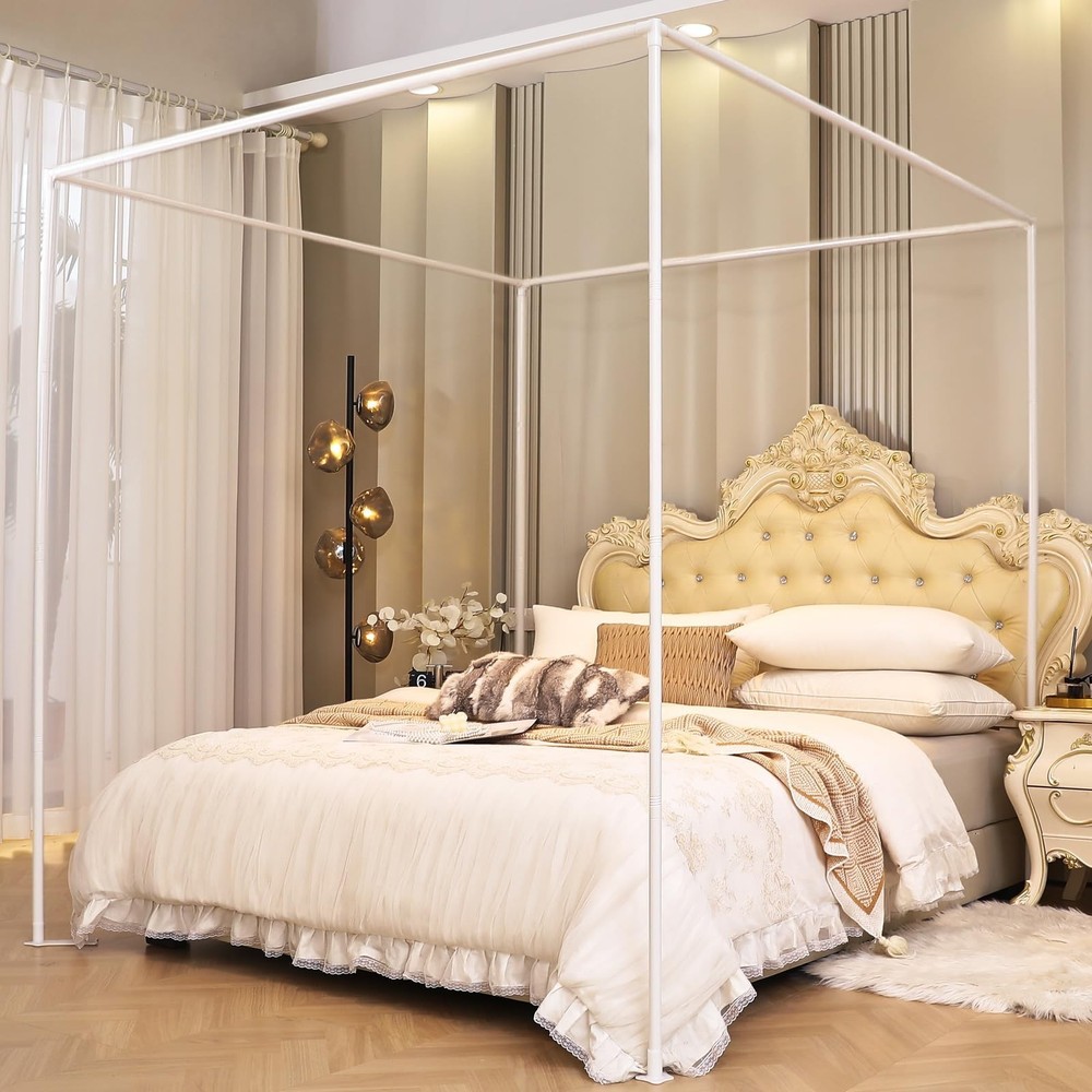 AIKASY Full Size Canopy Bed Frame with Outer Support, Thickened Metal Poles &...