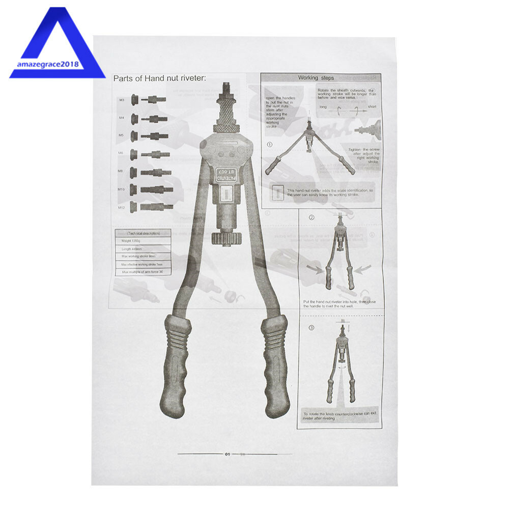 Rivet Nut Gun Kit Rivnut Setting Tools Nut Setter Tool Hand Blind Riveter 16"