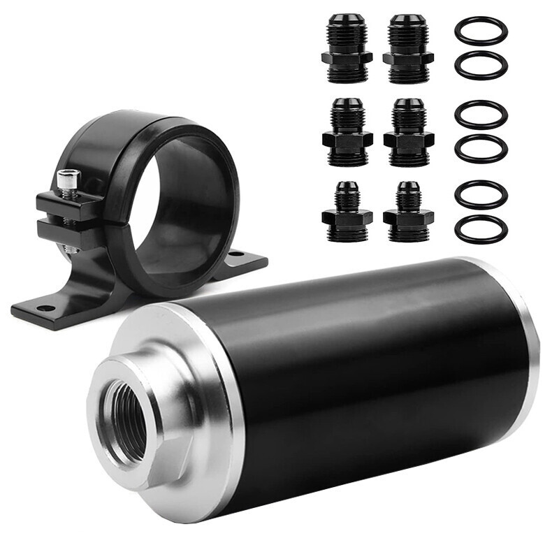High Flow 100 Micron Inline Fuel Filter Cleanable AN6 AN8 AN10 Adapter Fitting