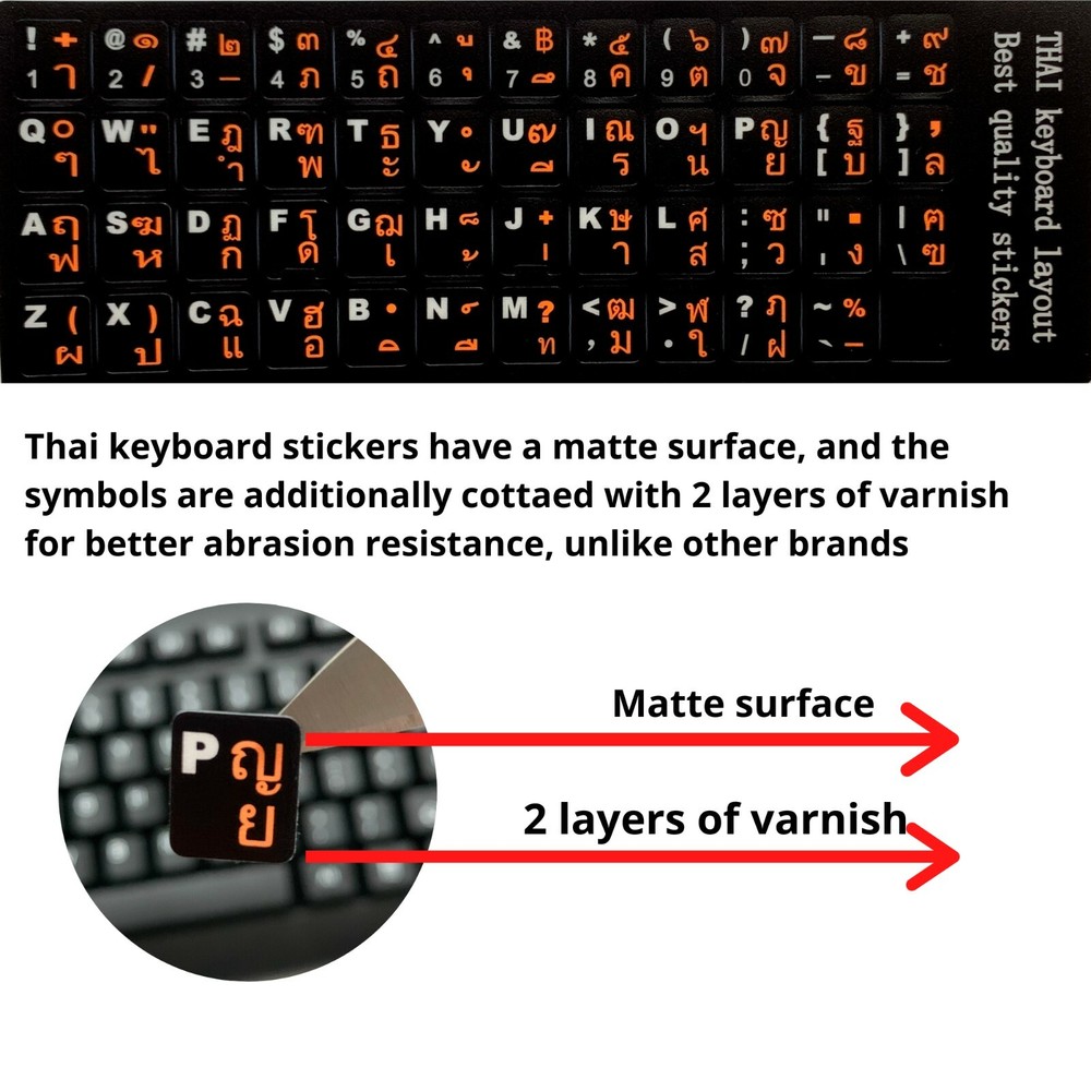 2 PCS Thai keyboard stickers Waterproof Replacement Computer Laptop Keyboard