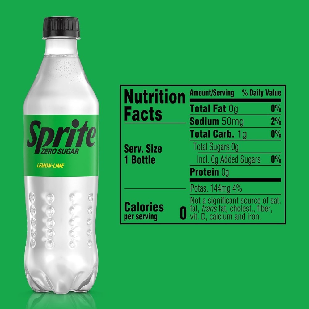 Sprite Zero Sugar Lemon Lime Diet Soda Pop Soft Drinks, 16.9 fl oz, 6 Pack.