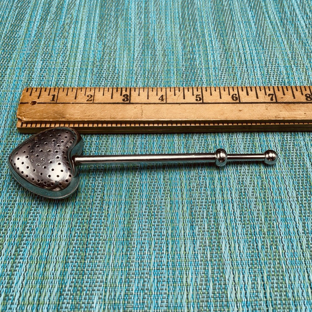 Tea Infuser Heart Shape Silver Tone SlideHandle Up To Open Heavy For Size Nice