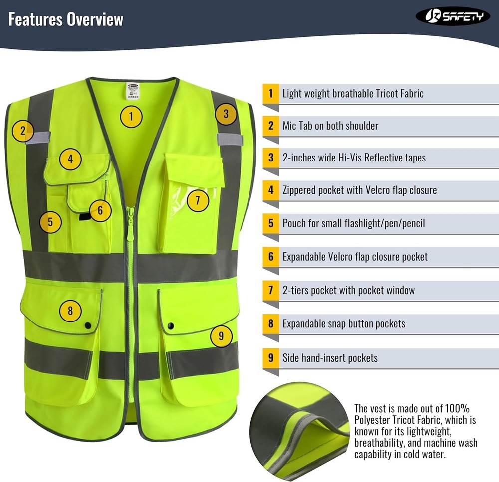 Durable & Breathable High Visibility Vest - 360 Reflective Strips for Safety