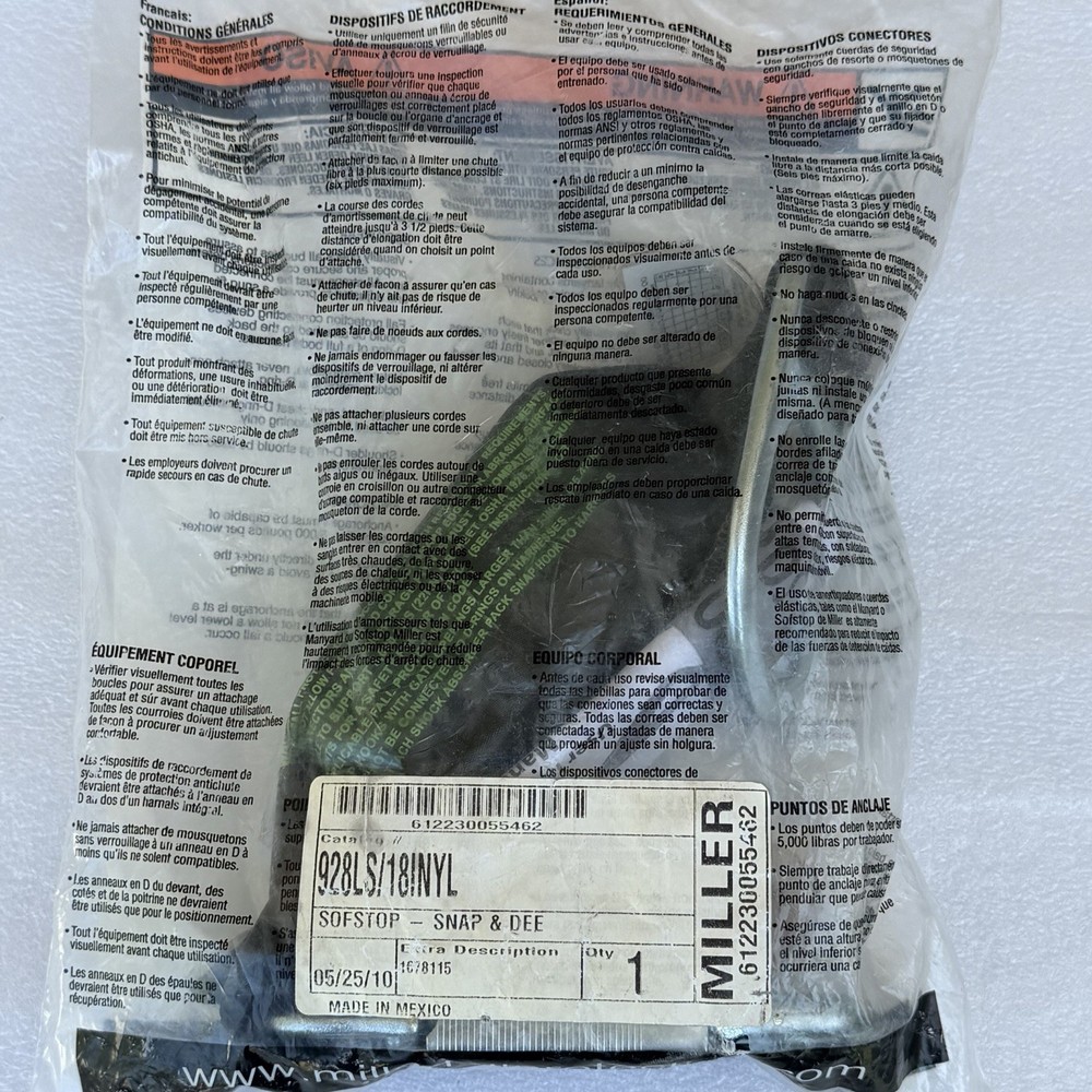 Miller 928LS/18INYL SofStop Shock Absorber Locking Snap Hook & D-ring