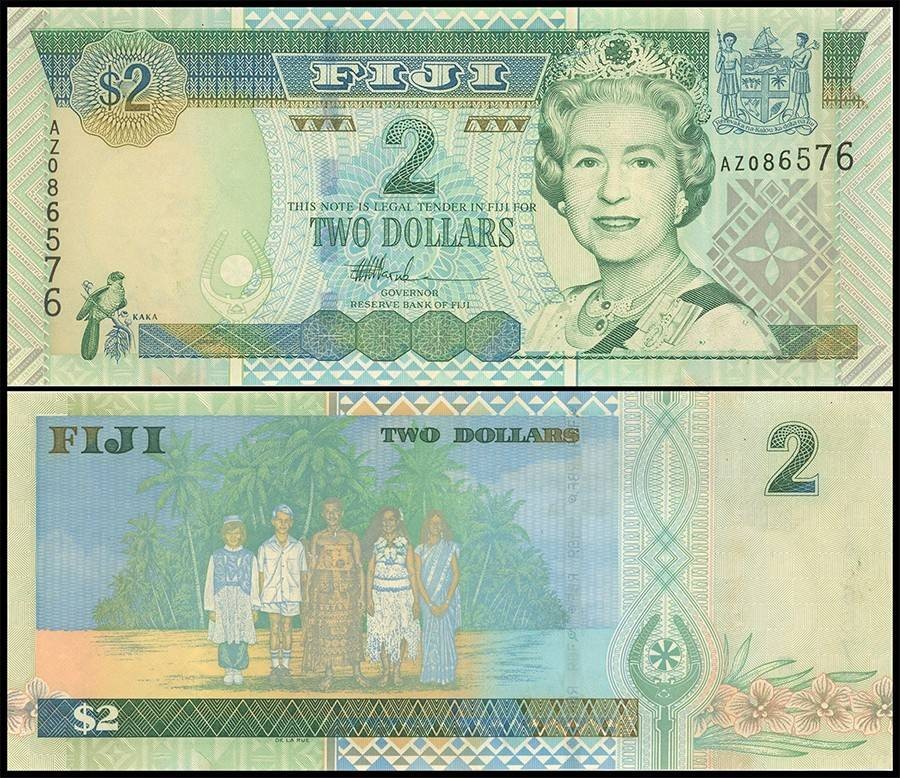Fiji 2 Dollars, 2002 ND, P-104, Used