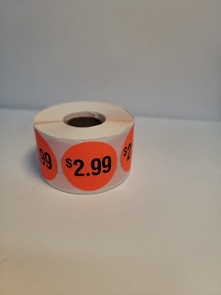 $2.99 MERCHANDISE LABELS 500 PER ROLL Orange  STICKER w Black Print.