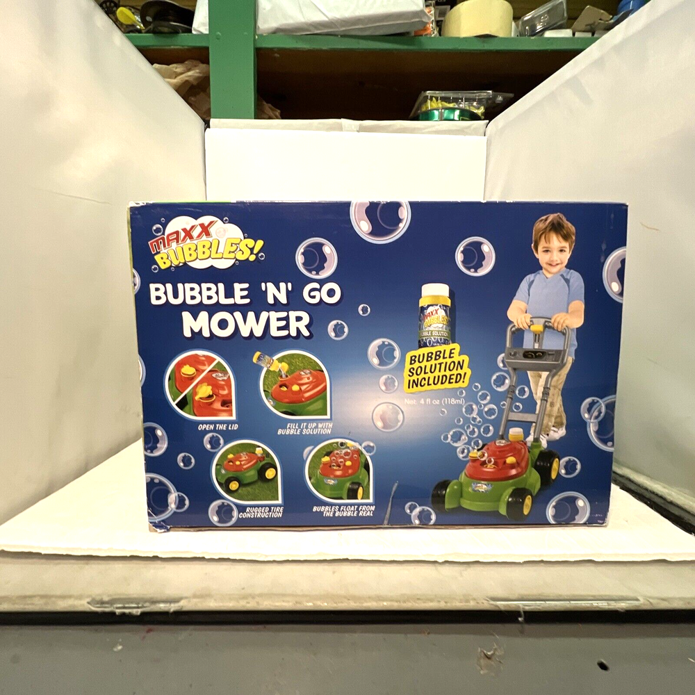Maxx Bubbles Bubble-N-Go Toy Mower with Refill Solution NIB