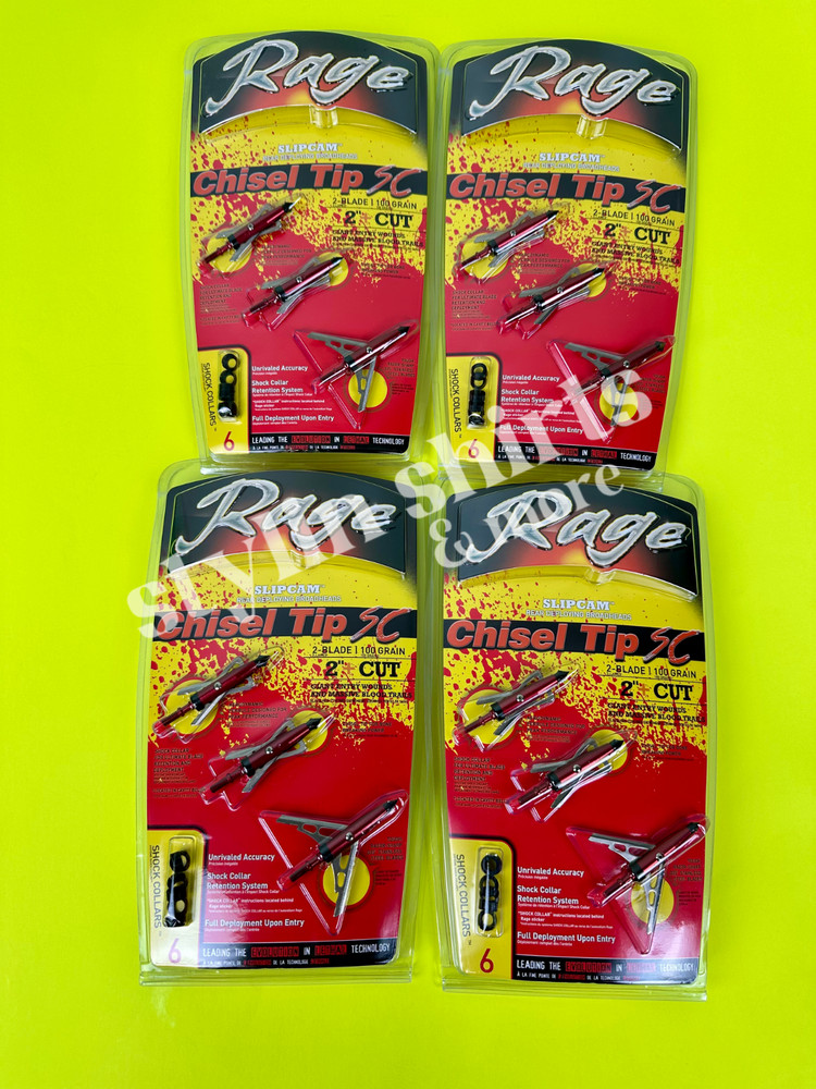 FOUR Rage Slipcam CHISEL TIP SC mechanical 2 blade broadhead 100 grain 2+" cut