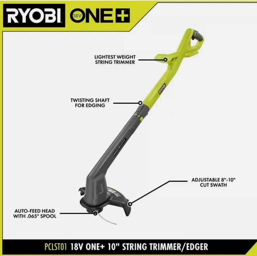 RYOBI ONE+ 18V 10 in. Cordless String Trimmer/Edger Tool Only PCLST01