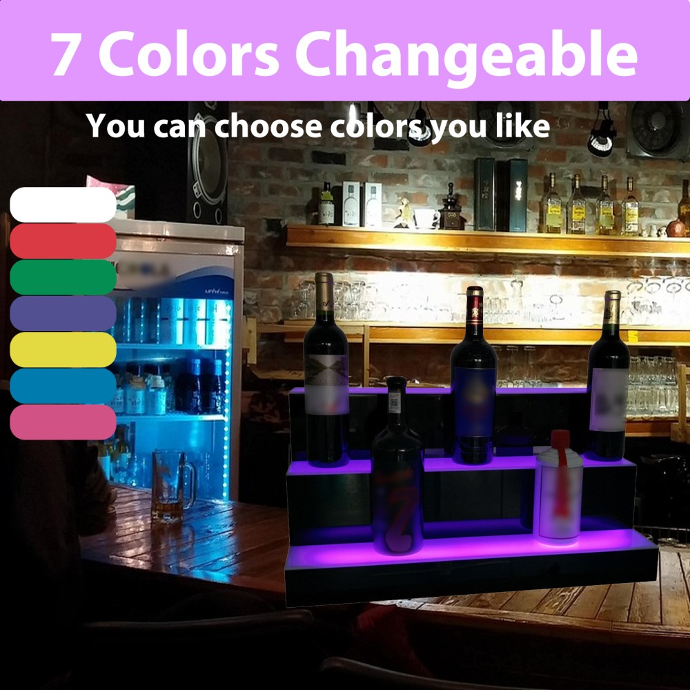 3 Step Liquor Bottle Display Shelf 24" LED Lighted Bar Shelf with Remote Control