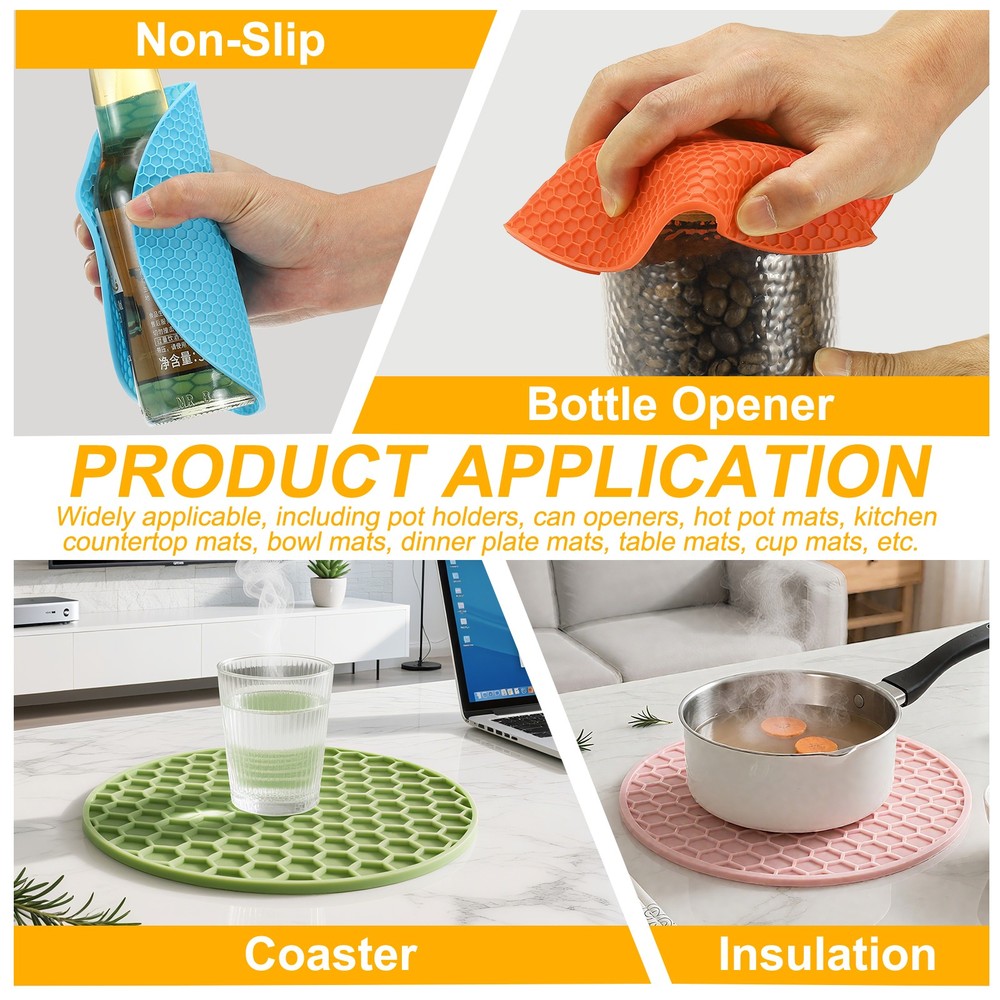 4pcs 7" Silicone Round Texture Jar Opener Pad Blue