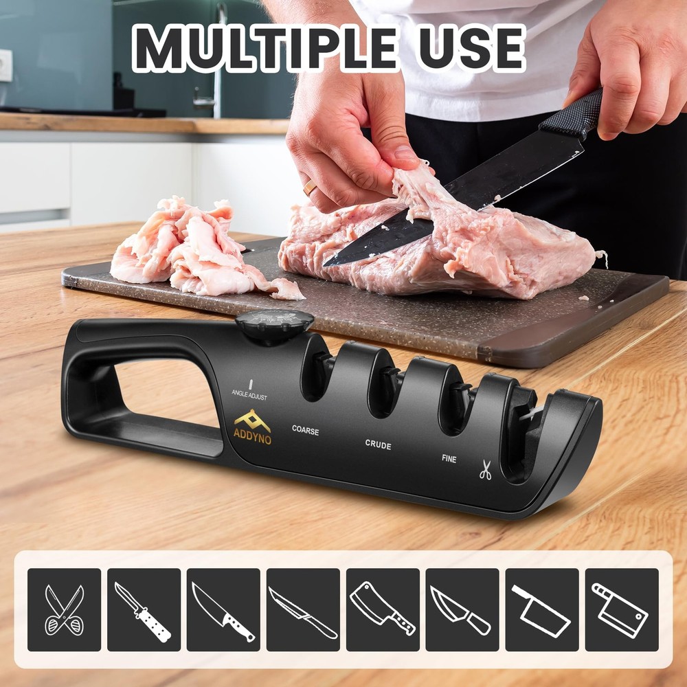 ADDYNO 4-in-1 Knife Sharpener with Angle Guide, Adjustable Edge,3-Stage...
