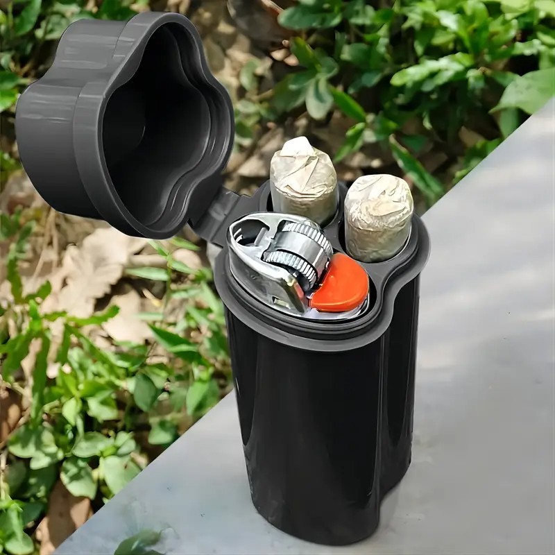 Twist top grinder container with a pre-roll cigarette case (black)