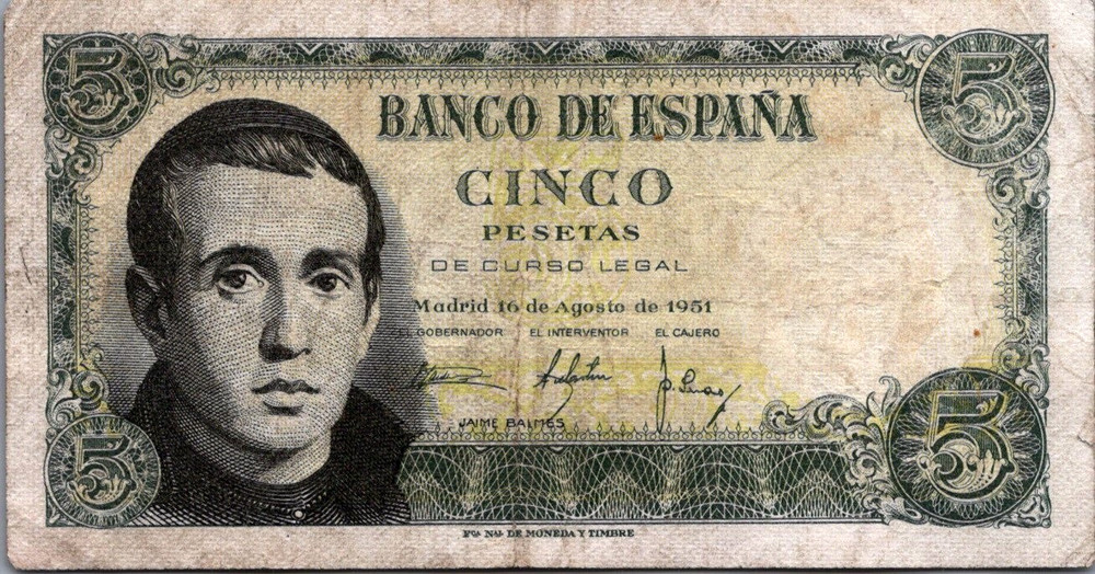 Spain 5 Pesetas 1951 Pick# 140