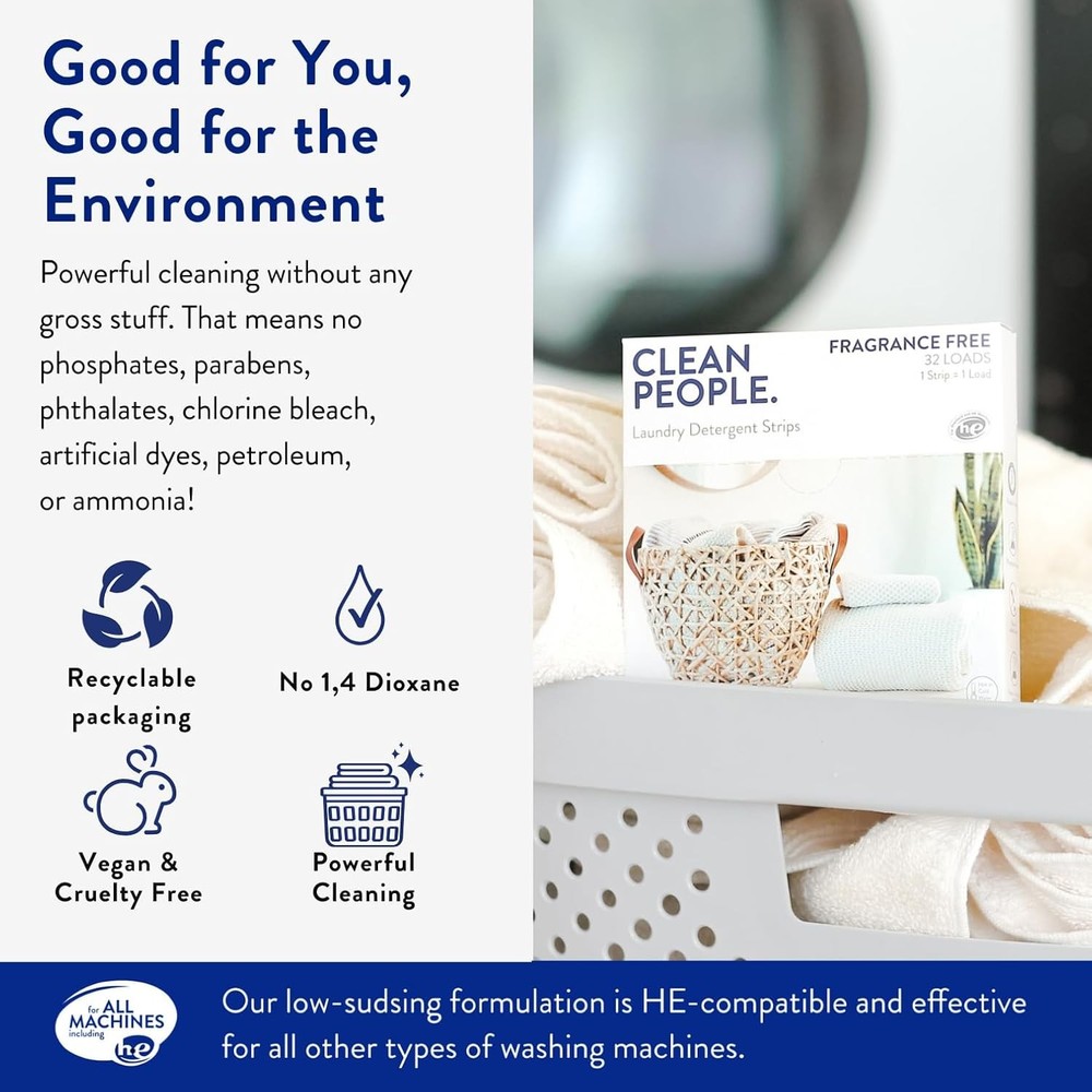 Clean People Laundry Detergent Sheets- Recyclable Packaging, Hypoallergenic,...