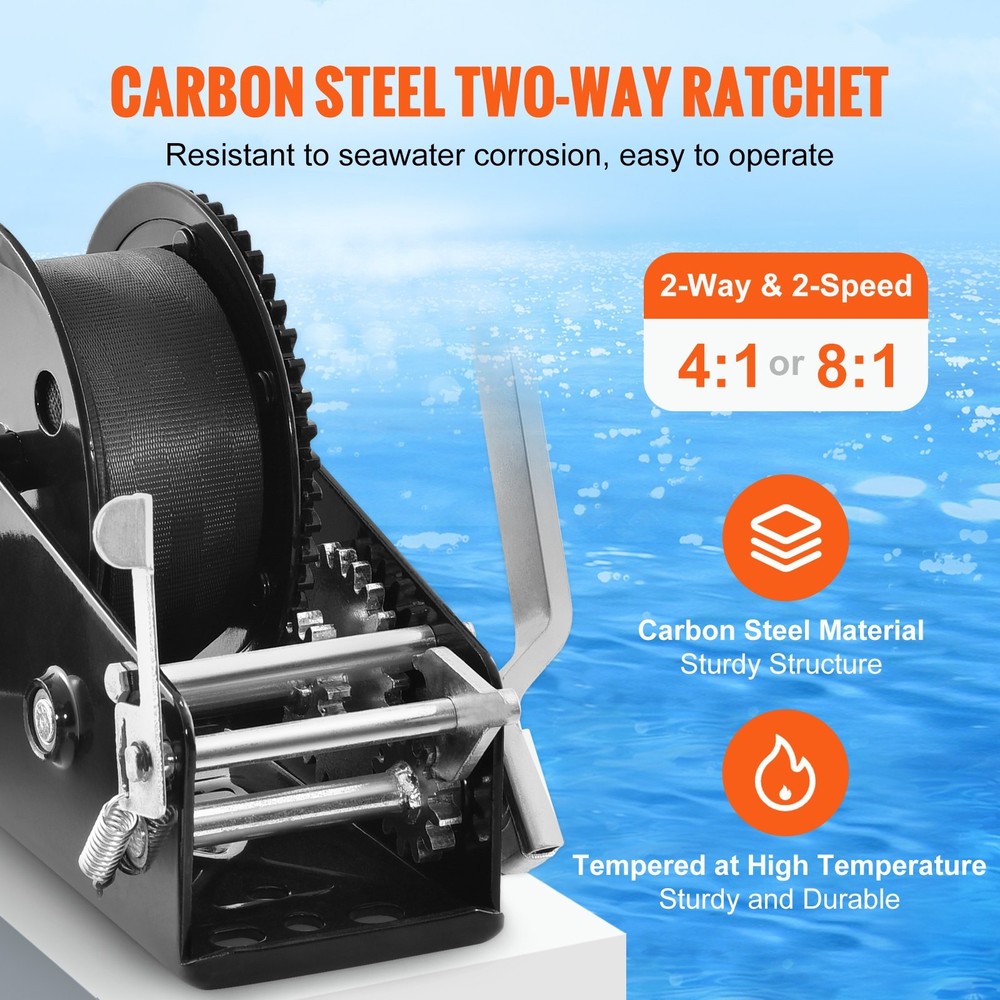 Hand Winch 3500 lbs Pulling Capacity Boat Trailer Winch Heavy Duty Rope Cr