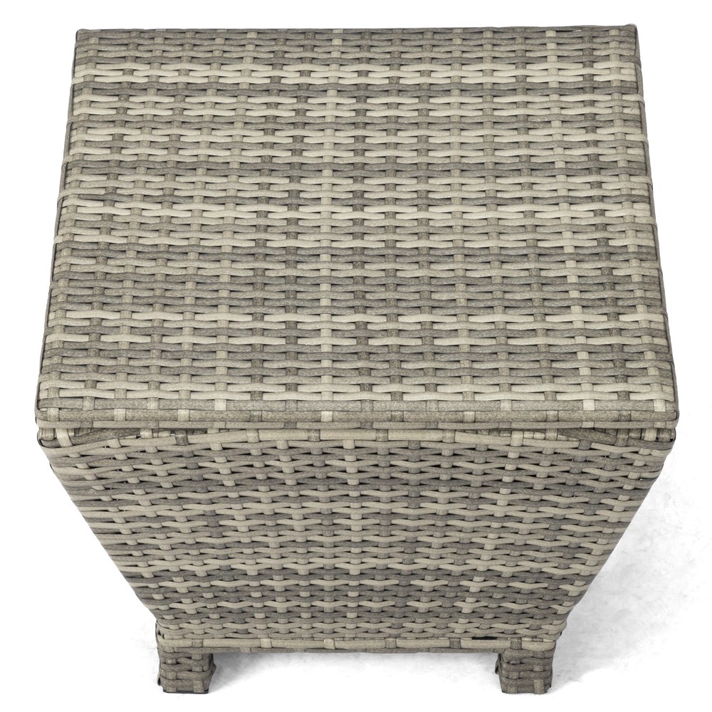 Outdoor PE Wicker Side Table with Storage, Small Patio