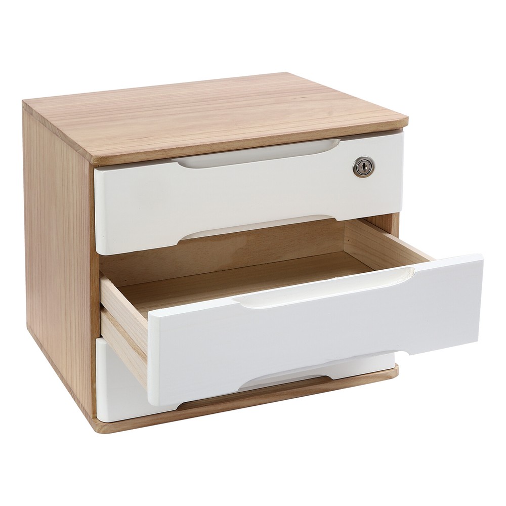 Wooden 3-Tier Desktop Organizer with Locking Drawers for Efficient Storage