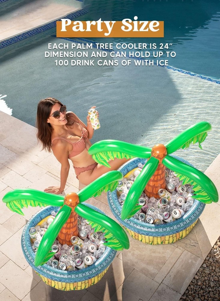 2-Pack Inflatable Palm Tree Cooler 28" Tropical Beach Party Decor